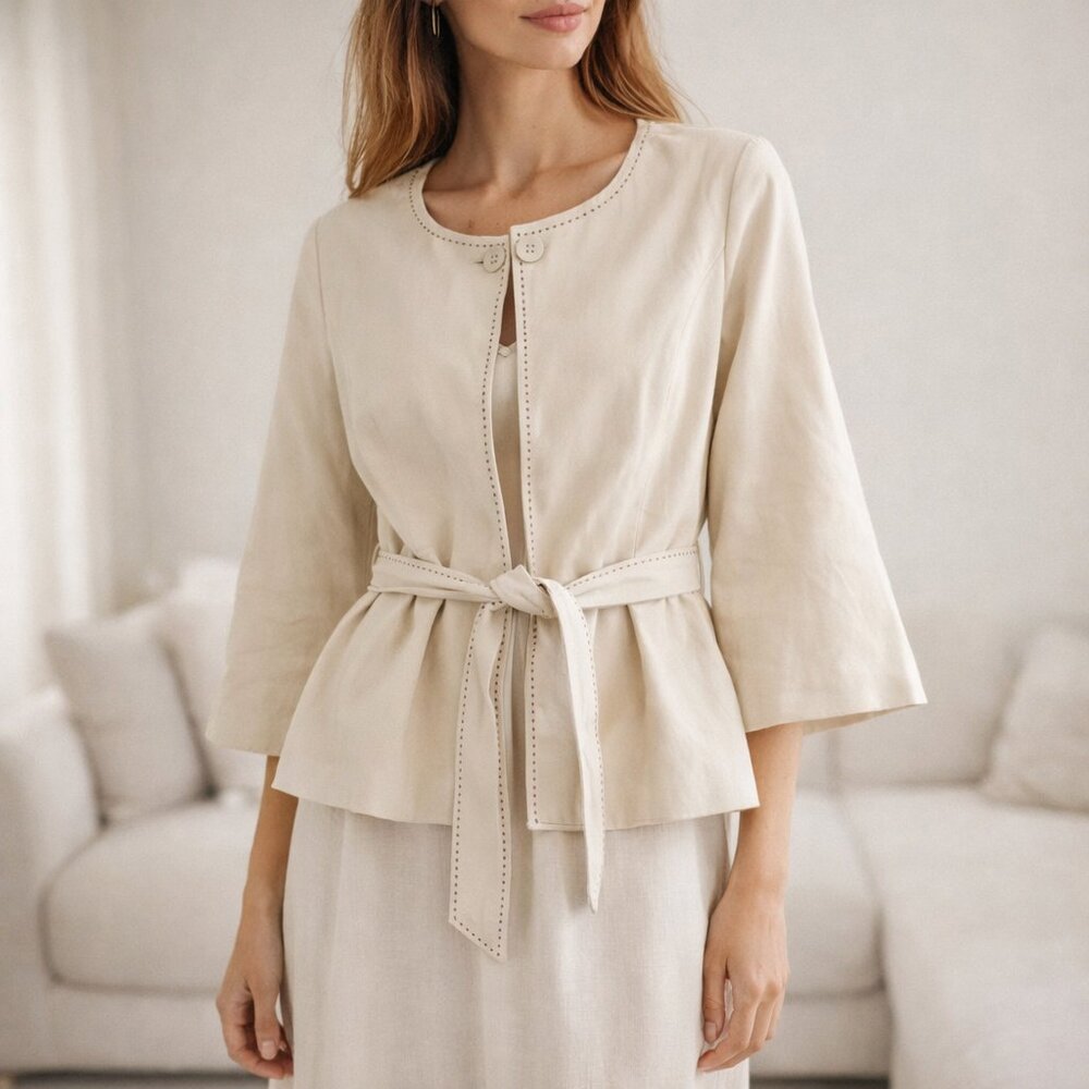 Alexane Ivory Belted Jacket M Bell Sleeve Layering Lagom Minimalist Quiet Luxury